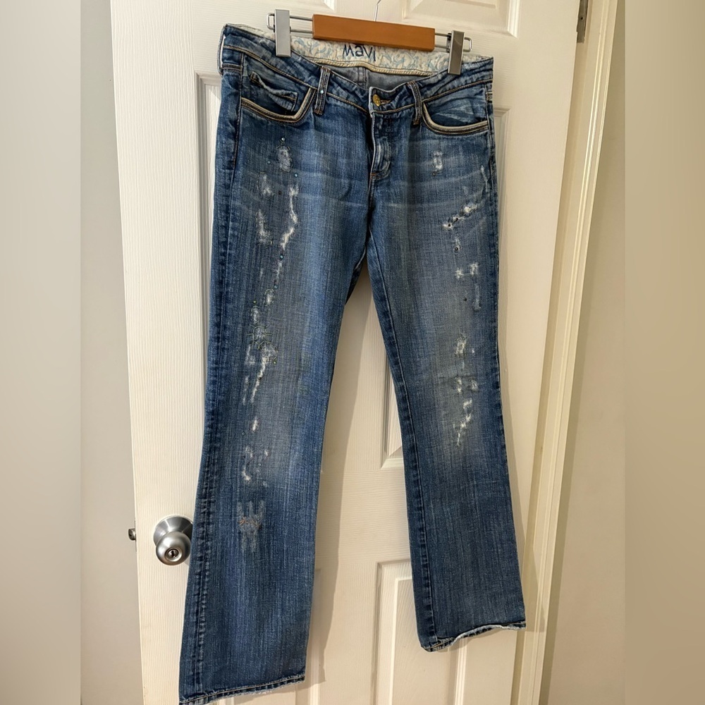 Mavi Olivia Y2K low rise flare denim size 29 embellished jeans